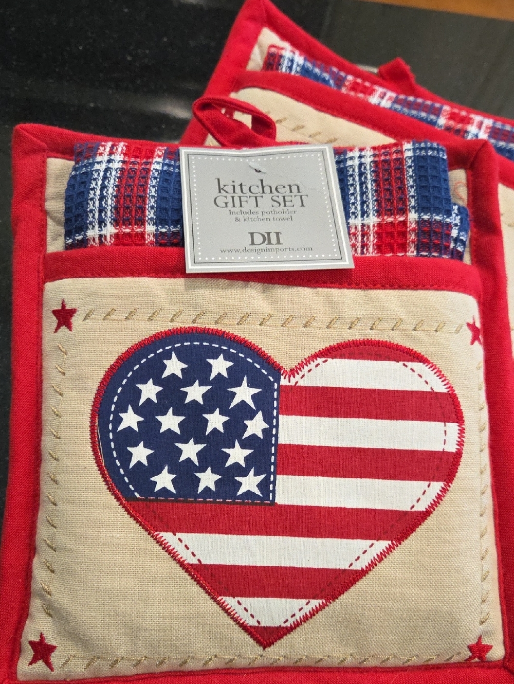 July 4th Set Of 2 Picnic Party Gift Dishcloth Potholder.